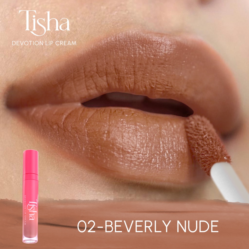 TISHA Devotion Lip Cream Indonesia / 4ml / Triple Moisturizer Vitamin E F Jojoba Oil / Transferproof Matte Finish Tahan Lama 12 Jam Natural / 01 Brown 02 Nude 03 Peach 05 Pink 06 Red 07 Florry / Cosmetic Lips Lipstick Lipstik LipCream Krim Glow Ink Stain