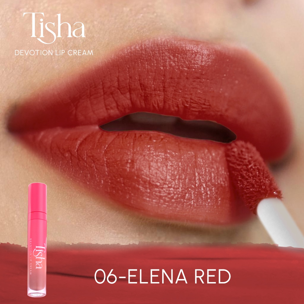 TISHA Devotion Lip Cream Indonesia / 4ml / Triple Moisturizer Vitamin E F Jojoba Oil / Transferproof Matte Finish Tahan Lama 12 Jam Natural / 01 Brown 02 Nude 03 Peach 05 Pink 06 Red 07 Florry / Cosmetic Lips Lipstick Lipstik LipCream Krim Glow Ink Stain