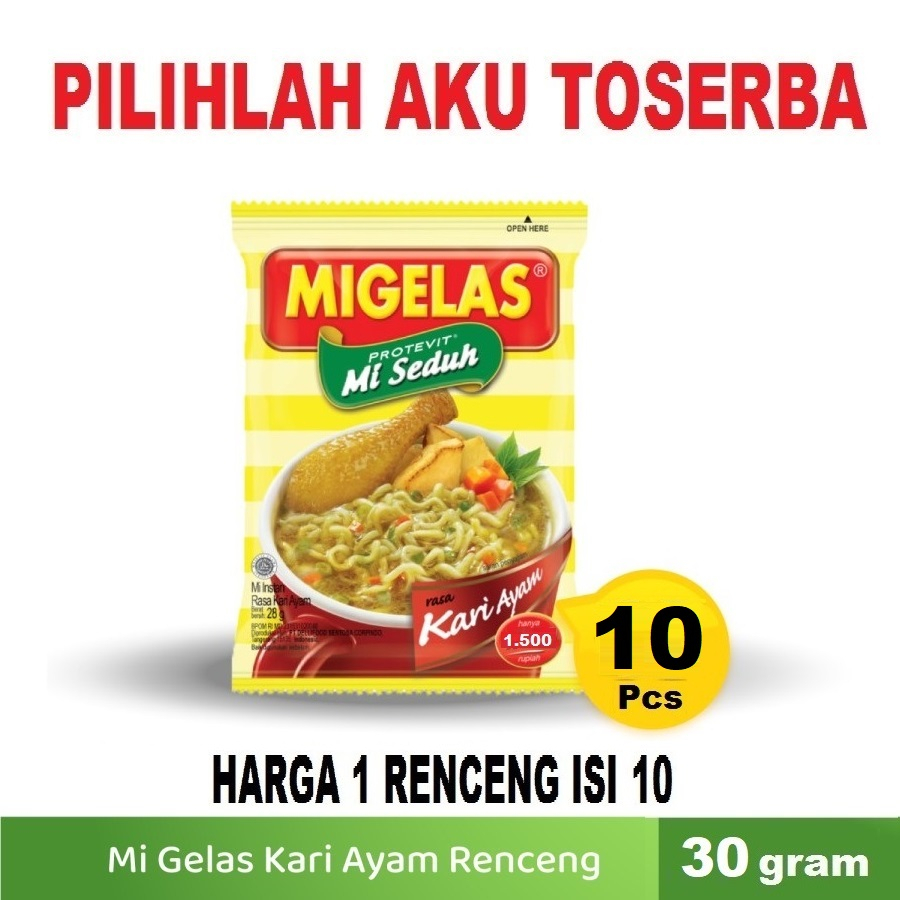 Mie Gelas Migelas Rasa Kari Ayam @30 Gr - (HARGA 1 Renceng isi 10 Pcs)