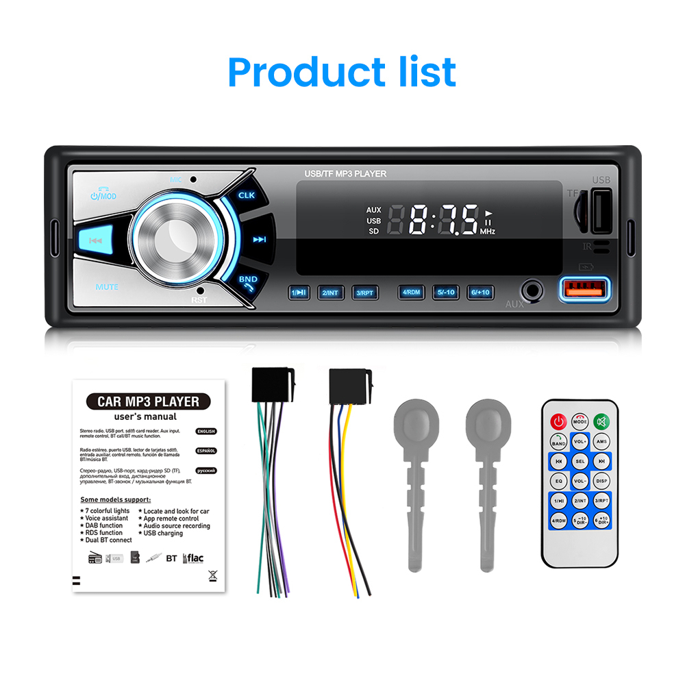 Tape Audio Radio Mobil with Phone App Control Multifungsi Bluetooth USB MP3 Head unit FM Radio bisa AUX TF USB