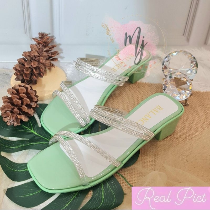 Sandal Hak Selop Glitter  wanita Import Terbaru 4 cm