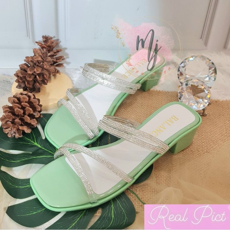 Sandal Hak Selop Glitter  wanita Import Terbaru 4 cm