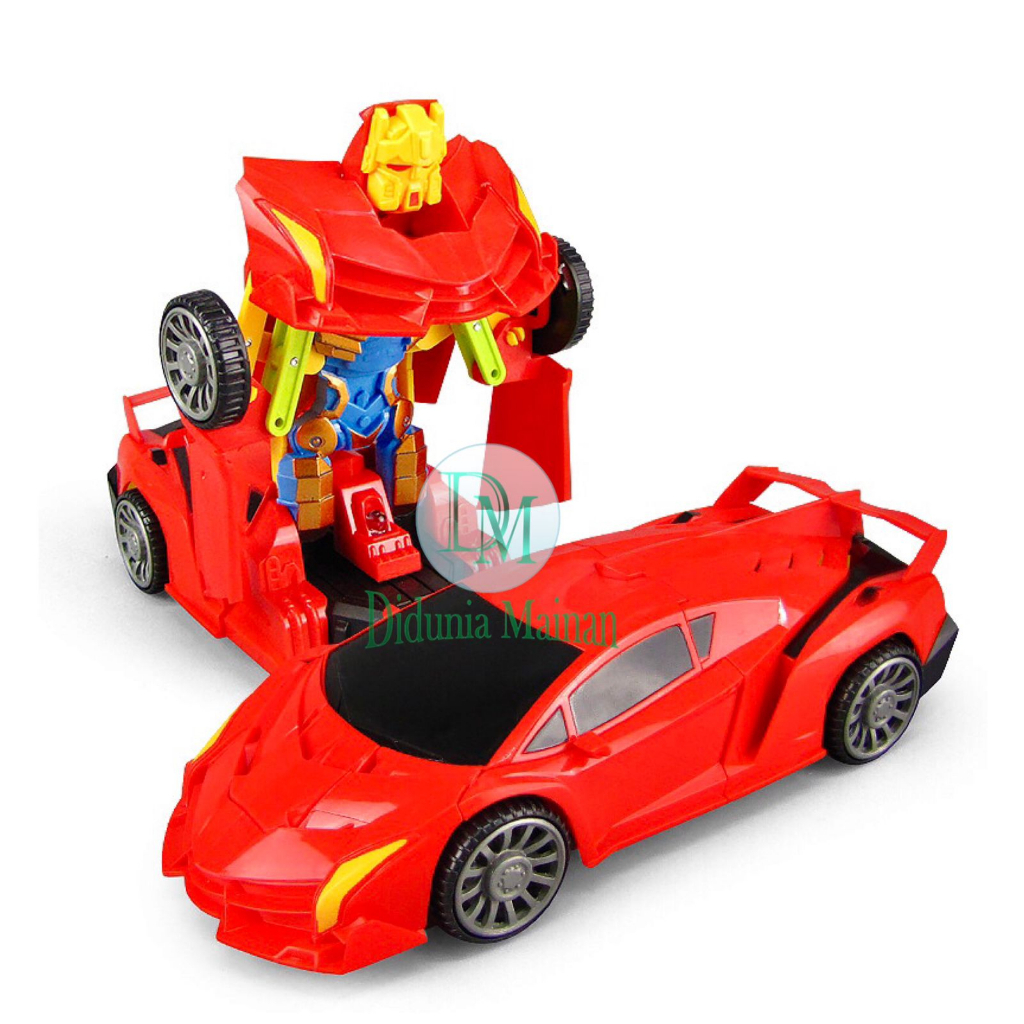 Mainan edukasi mobil mobilan super car lampu robot transformers