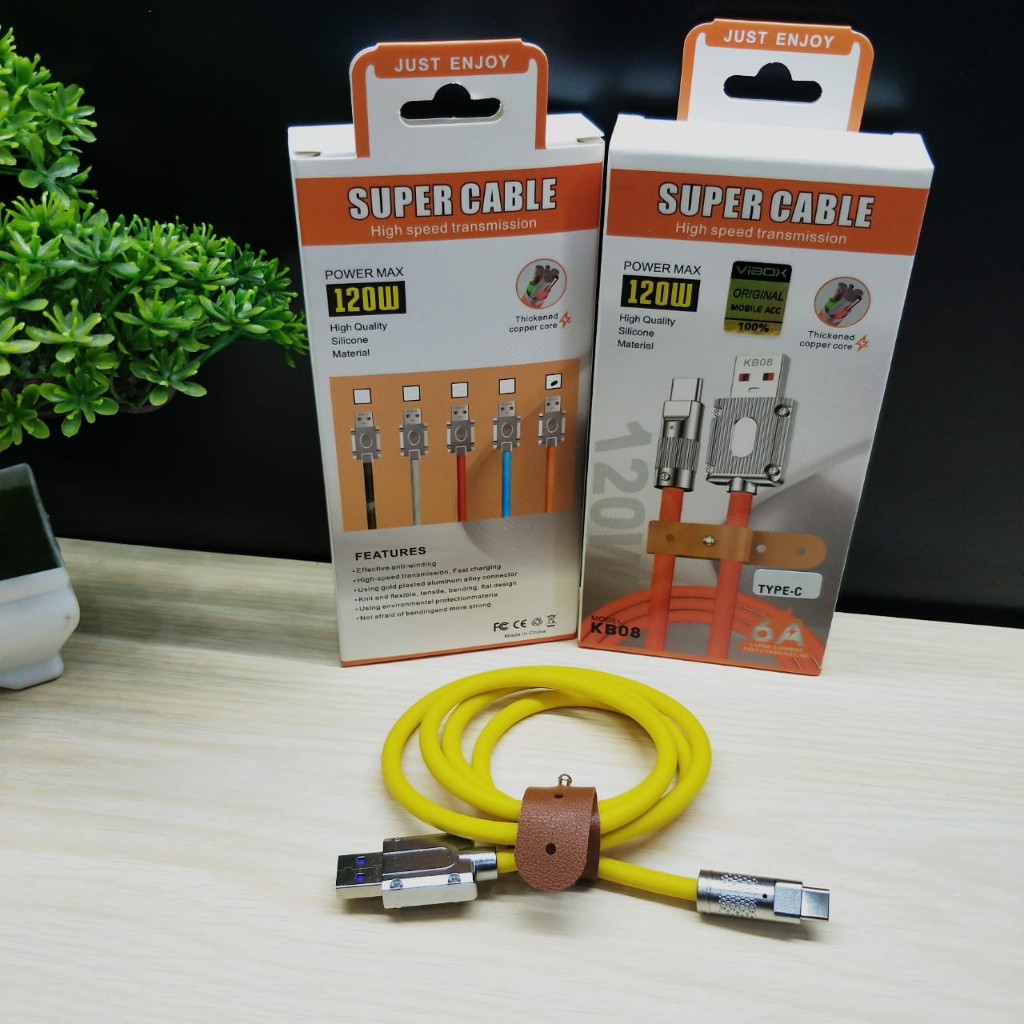 PROMO VIBOX 120W 1M Kabel Data USB A to Type-C Fast Charging Cable Durable Silicone Wire Orange Kuat Tahan Lama ANTI PUTUS