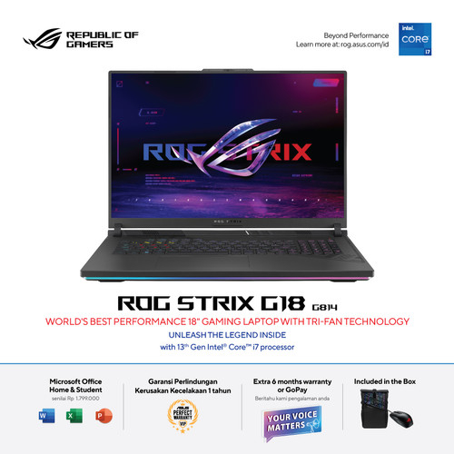 Laptop Gaming Asus Rog STRIX G814JU I745J6GO RTX4050 6GB I7 13650HX 16GB 512GB SSD W11 OHS2021 18.0FHD+