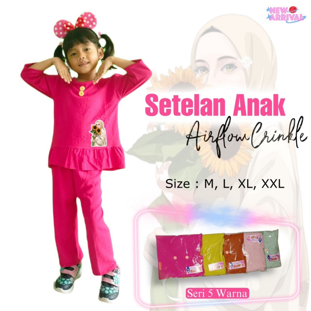 one set setelan anak perempuan 2023 terbaru cringkle airflow usia 2-7 thn Kids paling Laris gambar mixue edition