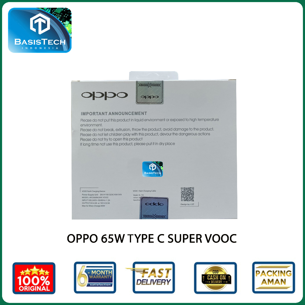 CHARGER OPPO 65W TYPE C SUPER VOOC ORIGINAL HIGH QUALITY