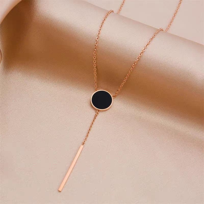 kalung titanium fashion bulat hitam panjang