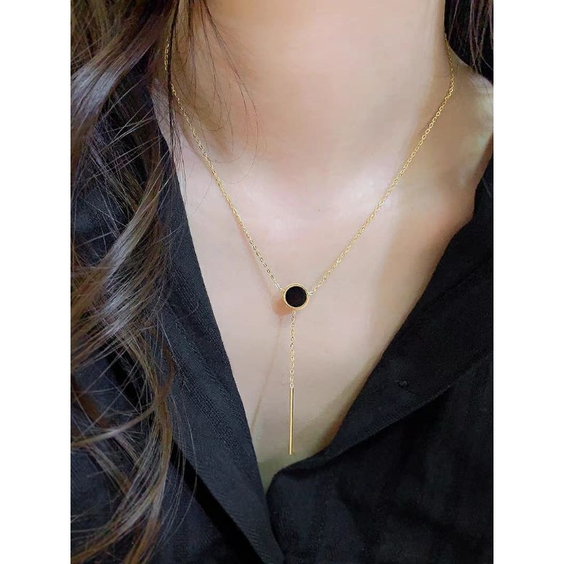 kalung titanium fashion bulat hitam panjang