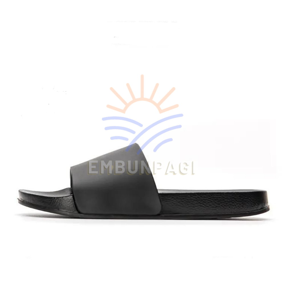 Sandal Slop Slip On Pria Wanita Unisex Hitam Polos Full Black Premium Quality  byEMBUNPAGI