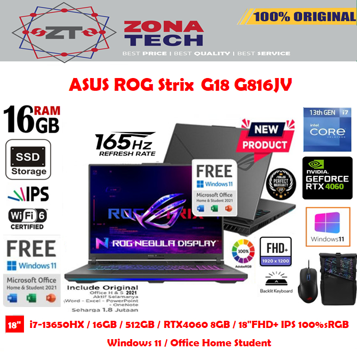 ASUS ROG Strix G18 G814JV - i7-13650HX 16GB 512GB SSD RTX4060 8GB 18&quot;FHD+ IPS 100%sRGB 165Hz W11 OHS