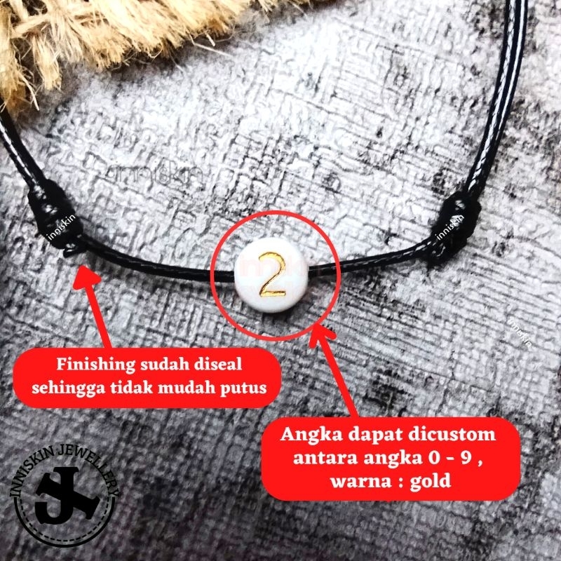 Gelang Manik Custom Angka 0 - 9 Pipih / Gelang Angka Custom / Gelang Angka
