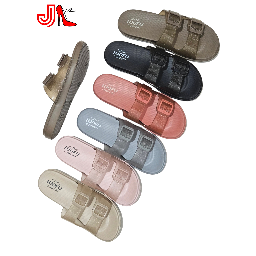 LUOFU E7188TF-6B Sandal Kokop Glitter Transparan Ban Dua Gesper