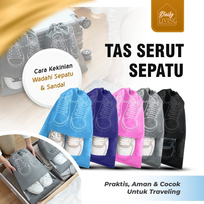 TAS SEPATU ANTI AIR - Tas Serut Sepatu Waterproof Shoes Bag Serbaguna - Daily Living