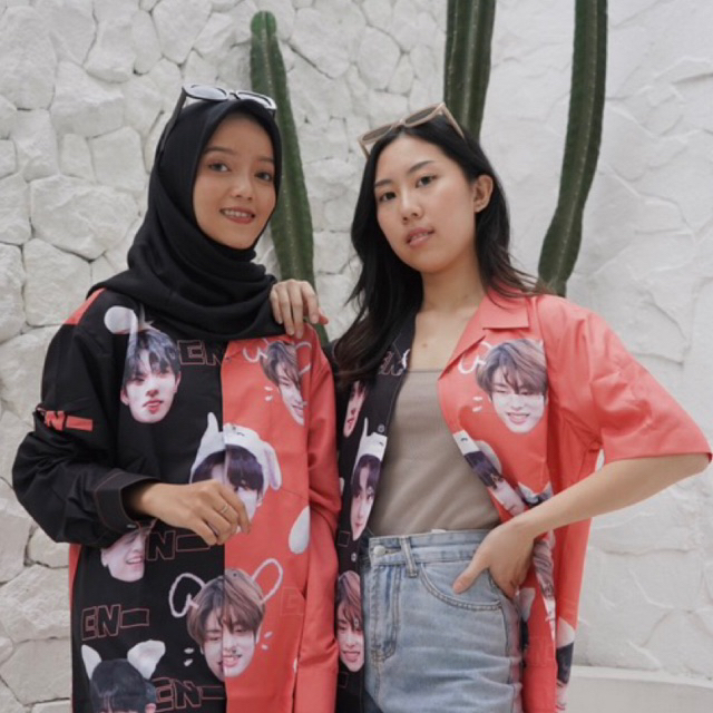 Kemeja Santai Lengan Panjang Printing Muka Nama Kpop Idol Style Satuan Full Print Pria Wanita Kekinian Notte