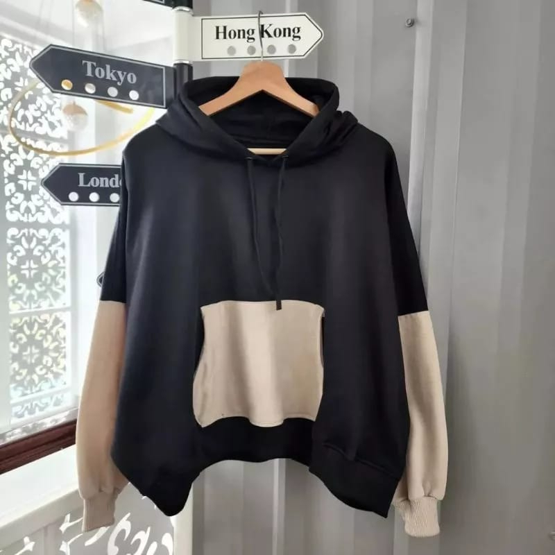 BATWING JUMBO SAKU HOODIE SWEATER - SWEATER BIGSIZE WANITA COMBIE