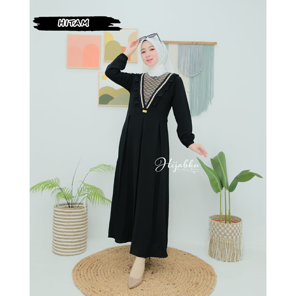 Dress SELLA mix renda dan tile By Hijabku cringkle premium dress wanita terbaru kekinian