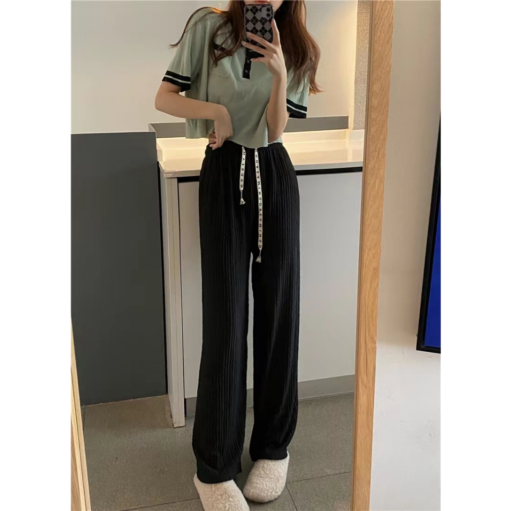 Celana Kulot Wanita Polos Korean Style High Waist Loose Crinkle Pants