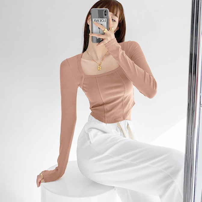 [Premium] Square Neck Long Sleeve Crop Top 7307 (S/M/L/XL)