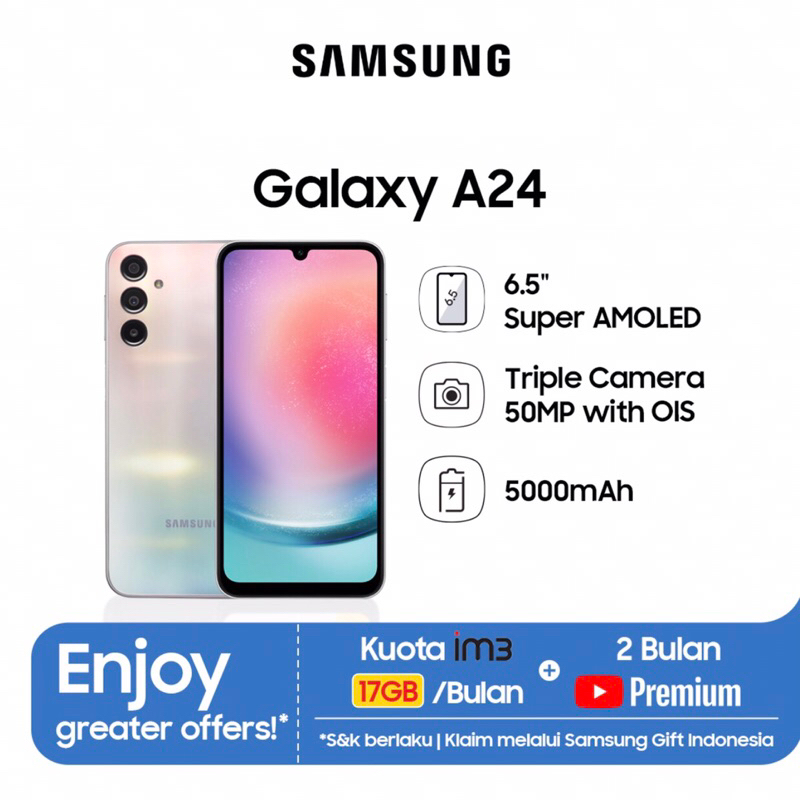 Samsung Galaxy A24 4G | 8GB+128GB | Helio G99 | 50MP Triple Camera | NFC | 6.5&quot; AMOLED | Li-Po 50000mAh | Garansi Resmi Sein 1 Tahun