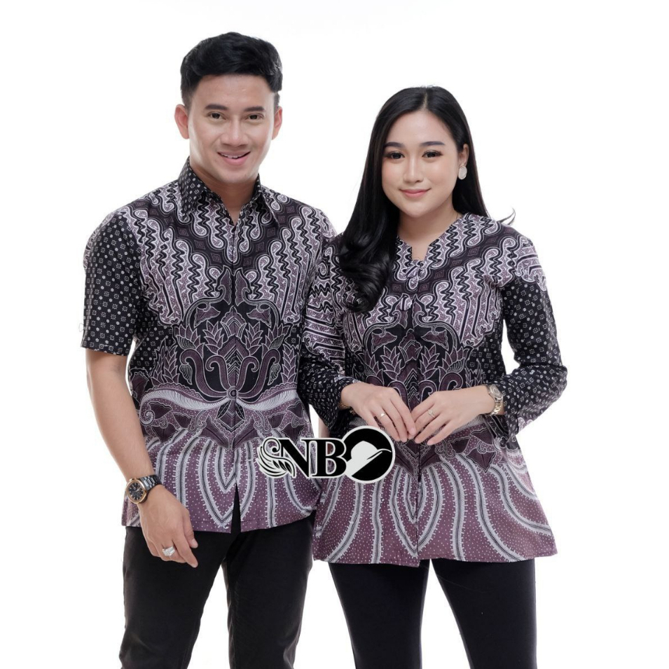 COUPLE ATASAN BATIK WANITA BLUS BATIK KEMEJA BATIK PRIA LENGAN PANJANG BATIK PUTRAMAHKOTA MOTIF KLASIK FLORAL SIZE M L XL XXL