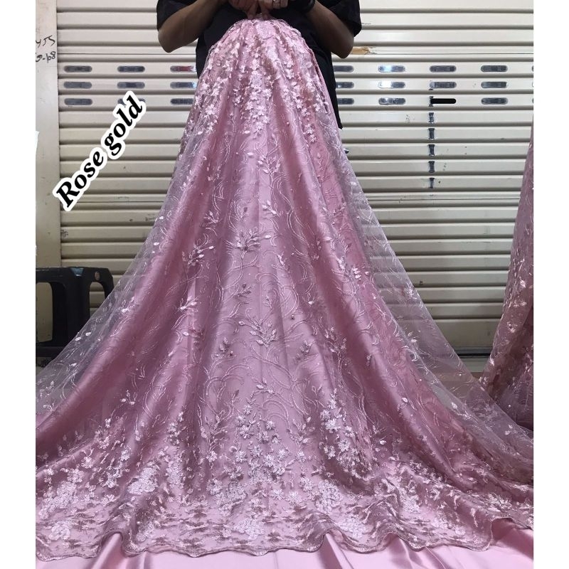 TERMURAH..!!! KAIN TILE TULLE AKAR MUTIARA BORDIR ATAS BAWAH / BAHAN BROKAT MUTIARA KEBAYA