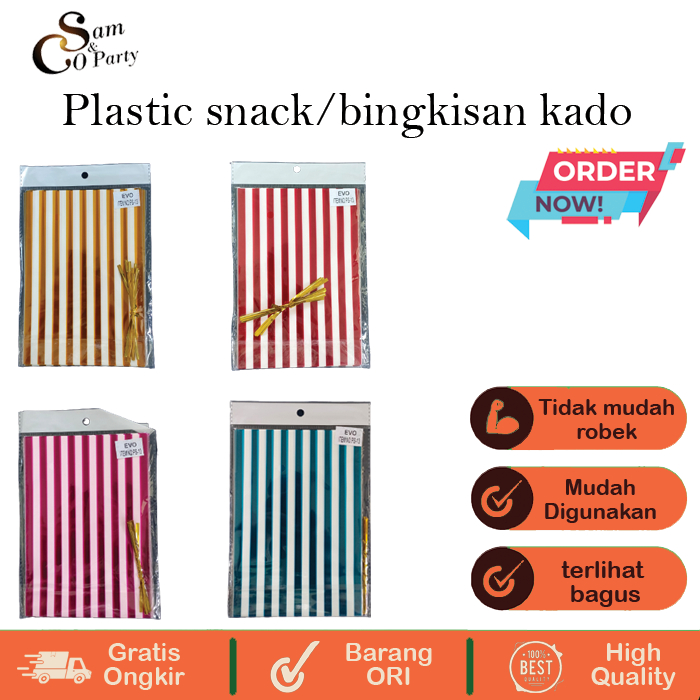 

10 Pcs Plastik Snack Souvenir Ulang Tahun Motif Garis Ukuran Kecil