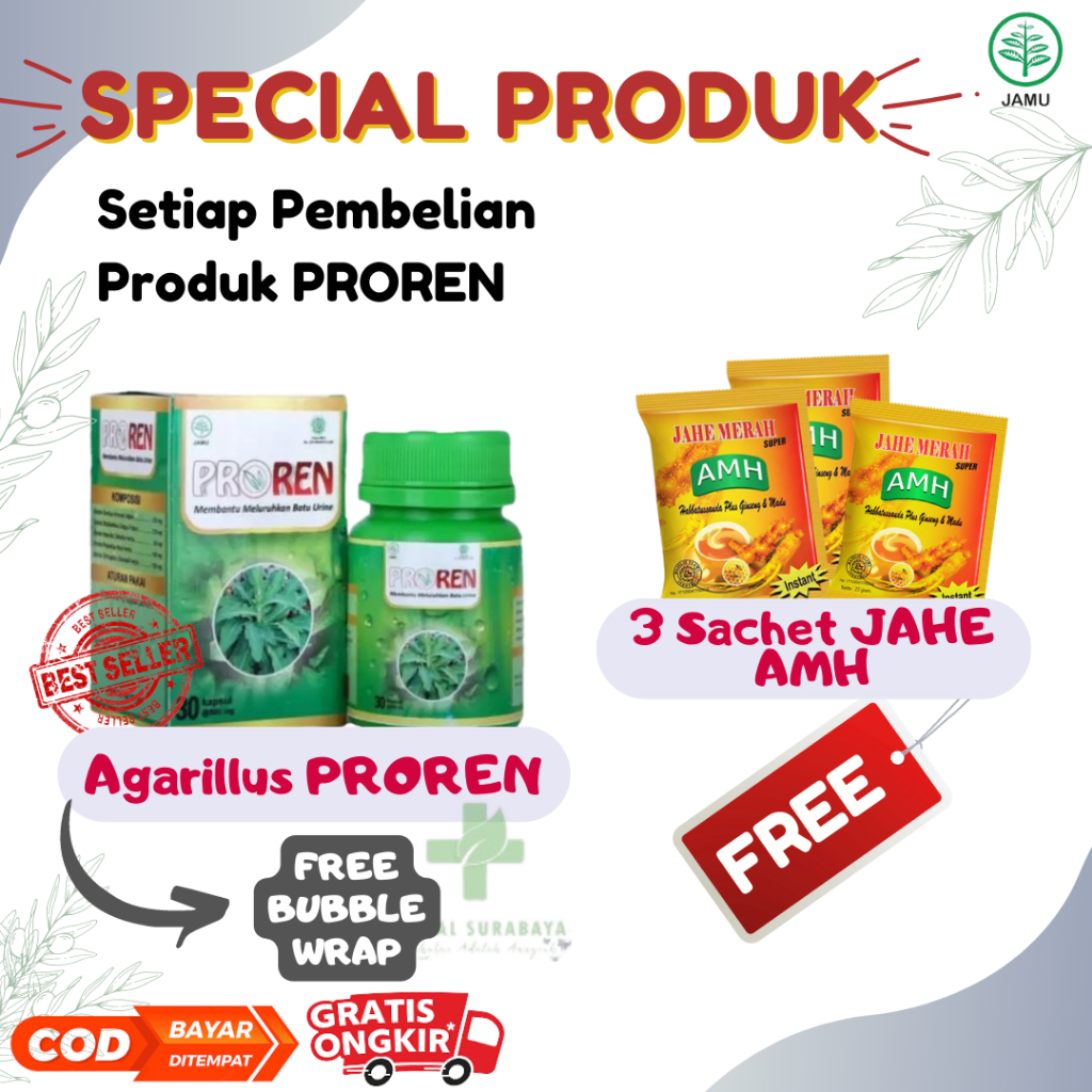 HARGA PROMO Agarillus Herbal Proren | Obat Batu Ginjal| Obat Batu Empedu, Obat Sakit Pinggang, Obat 