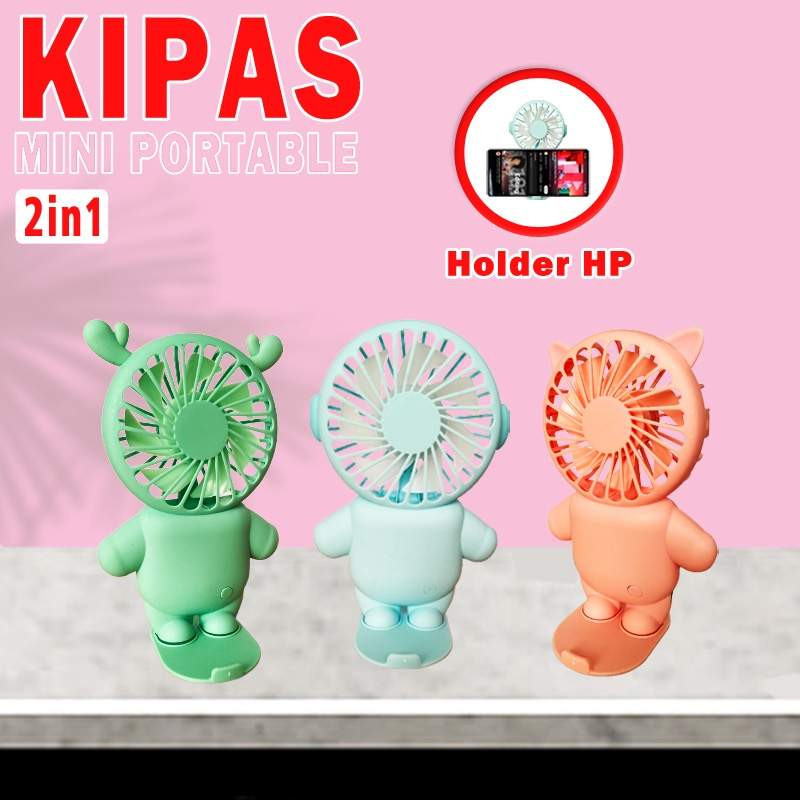 Kipas Angin Mini Portable Recharge Fan Karakter Astronot Kipas Angin Mini Genggam USB 1200mAh Dapat Digunakan Sebagai Dudukan Ponsel