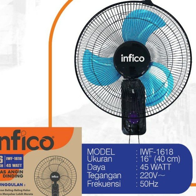 Kipas Angin Wall Fan Besi 16&quot; Infico Kipas Tembok / Dinding Baling Besi New Produk