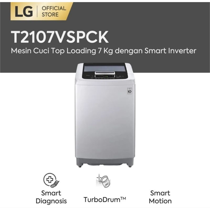LG T2107VSPCK Mesin Cuci Top Loading 7 kg Smart Inverter