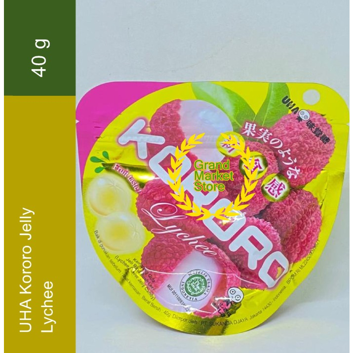 

UHA Kororo Jelly Gummy Candy 40 g Kororo Lychee Permen Jeli Rasa Leci