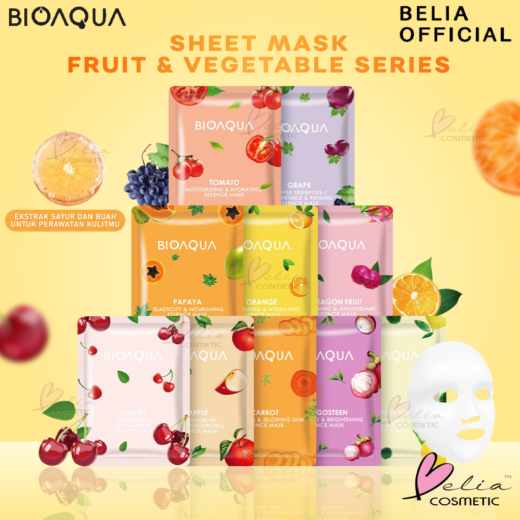 ❤ BELIA ❤ BIOAQUA Masker Sheet Mask Vegetables and Fruits Series Natural Plant Essence Face Mask Masker Naturgo Jerawat/Hydrating/Brightening | BPOM