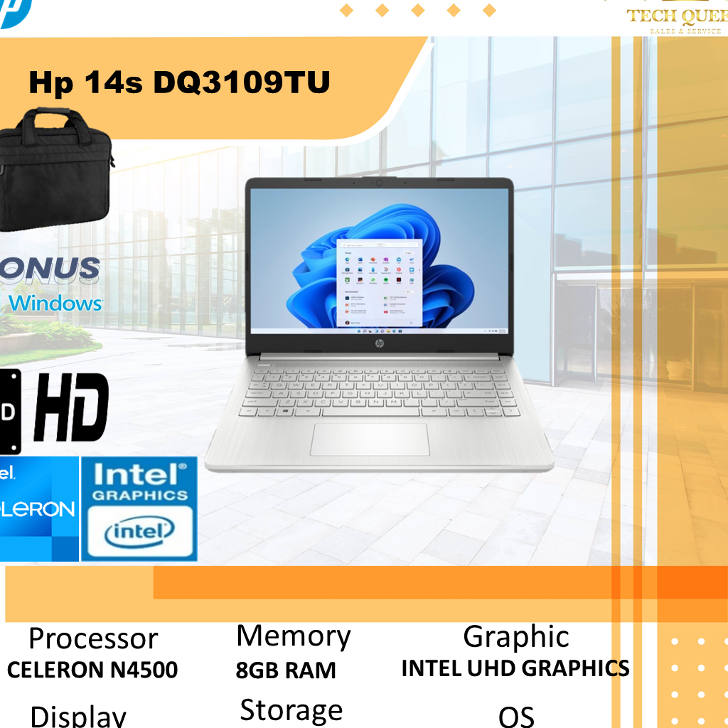 HP 14S DQ3109TU - N4500 8GB 256SSD W11+OHS 14.0 INCHI BLIT 2YR SLV