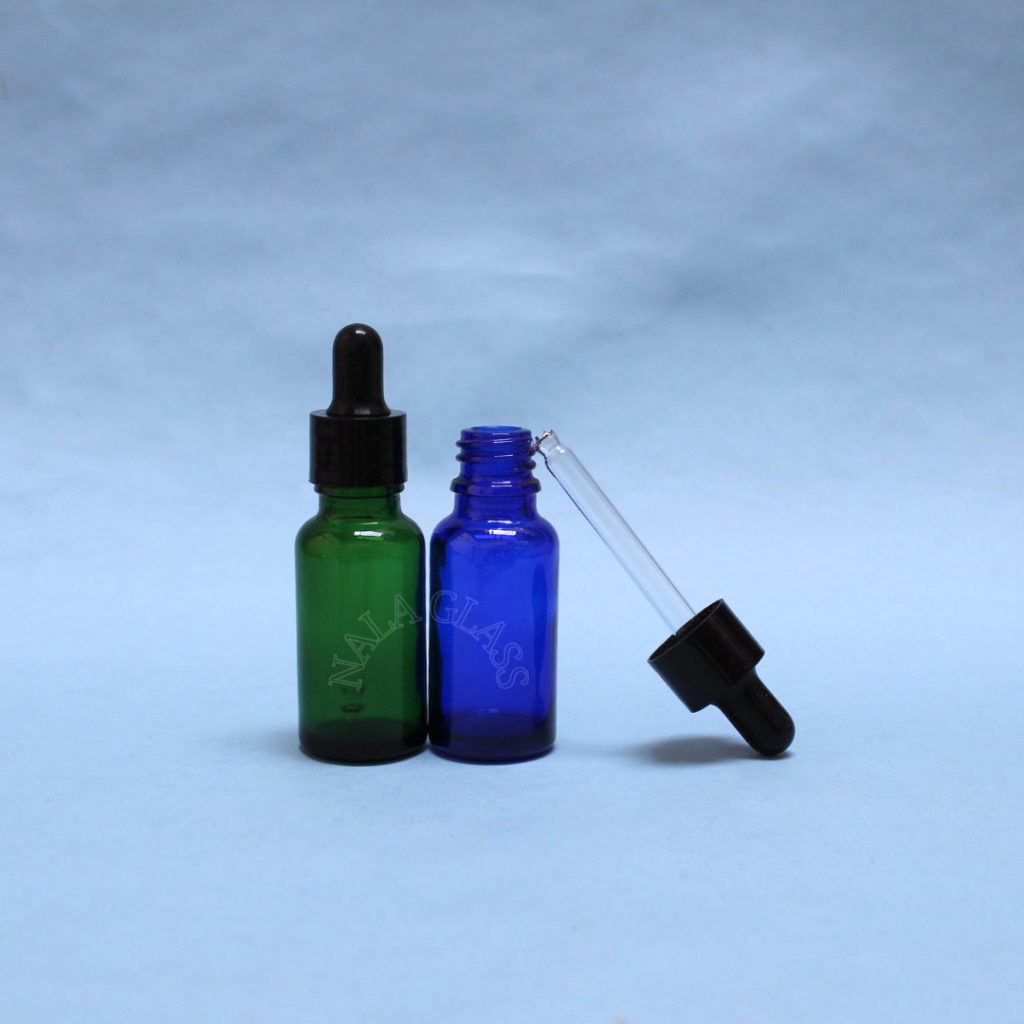 BOTOL PIPET 20ML KACA HIJAU &amp; BIRU /BOTOL SERUM 20ML RING HITAM SMOOTH