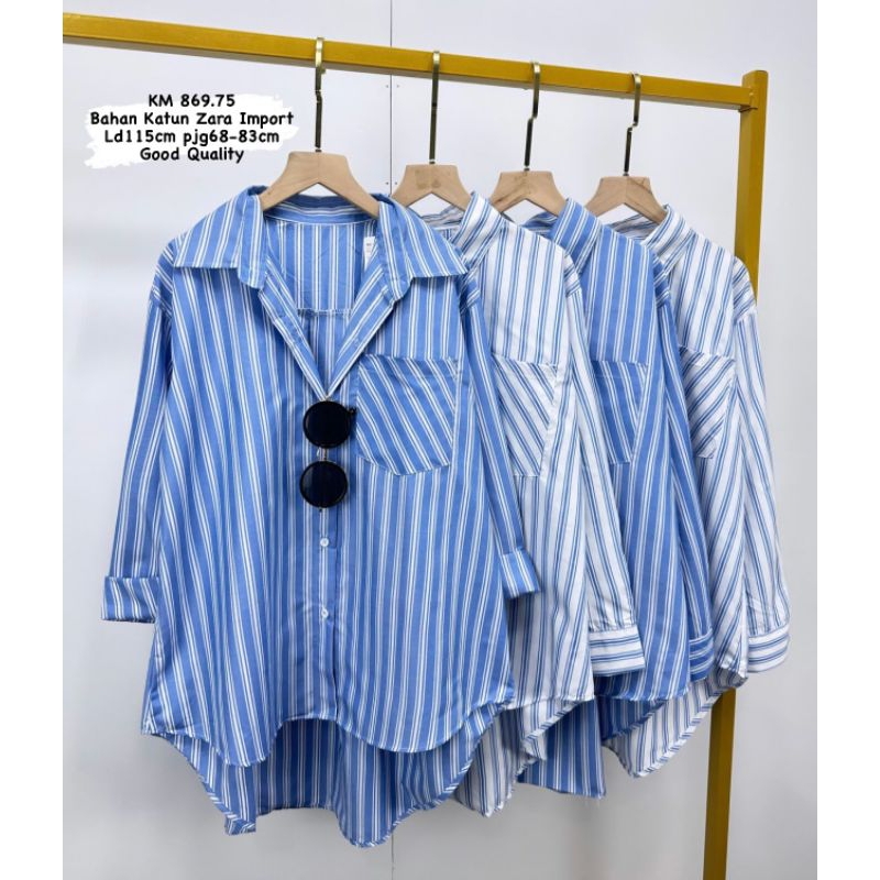 Kemeja Katun Salur Wanita/Kemeja Basic Salur Wanita/Kemeja Oversize Wanita