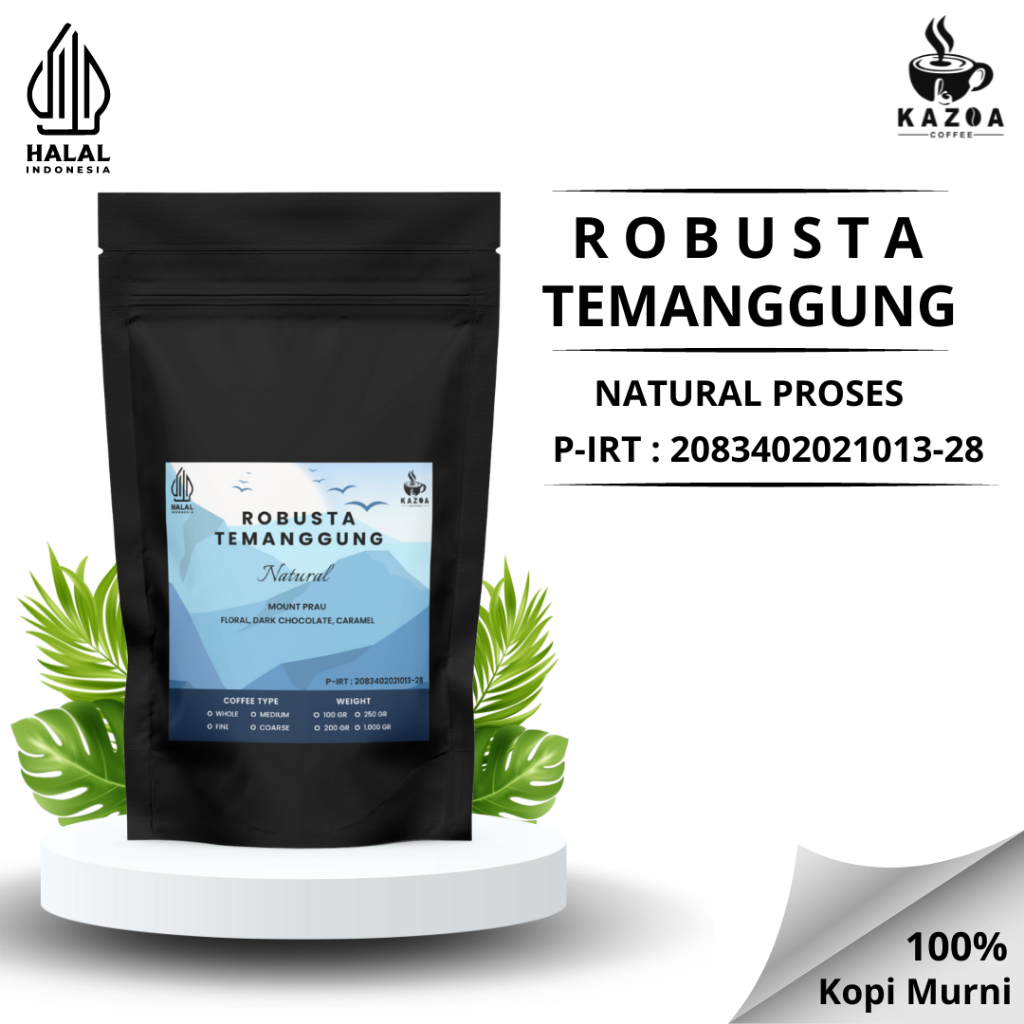 

Biji Kopi Bubuk Robusta Temanggung Natural Proses 250 gr Asli / Murni 100%