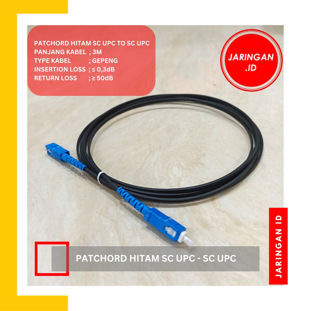 PATCHORD HITAM BERKUALITAS SC UPC 3M - 3MM