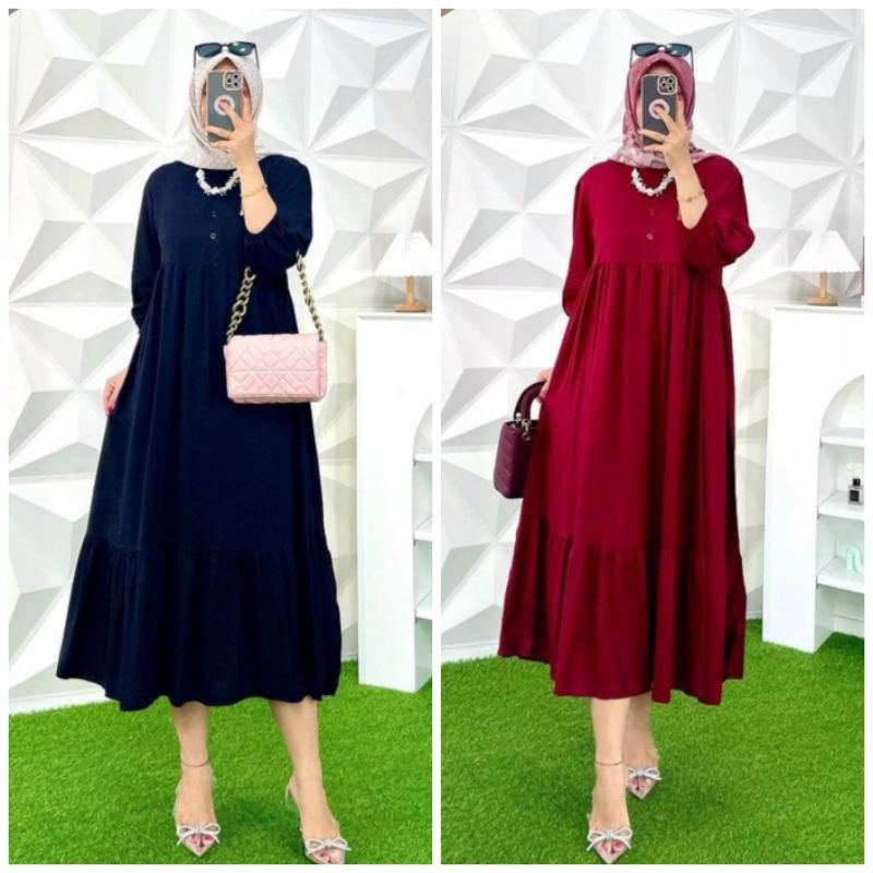 DRESS JUMBO NAYA MIDI DRESS BAHAN POLO LINEN MIDI DRESS WANITA MUSLIM/DRESS WANITA JUMBO/DRESS KEKINIAN/MIDI DRESS TERBARU/TERLARIS/MIDI DRESS MUSLIM/MIDI DRESS KOREAN