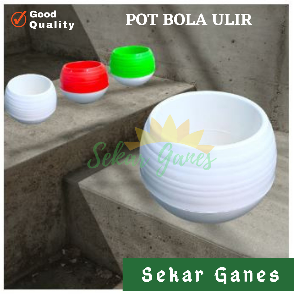 Pot Bola Putih Plastik Cantik 25cm Pot Bola Sultan Pot Bola Bulat Ulir Tawon Self-Watering