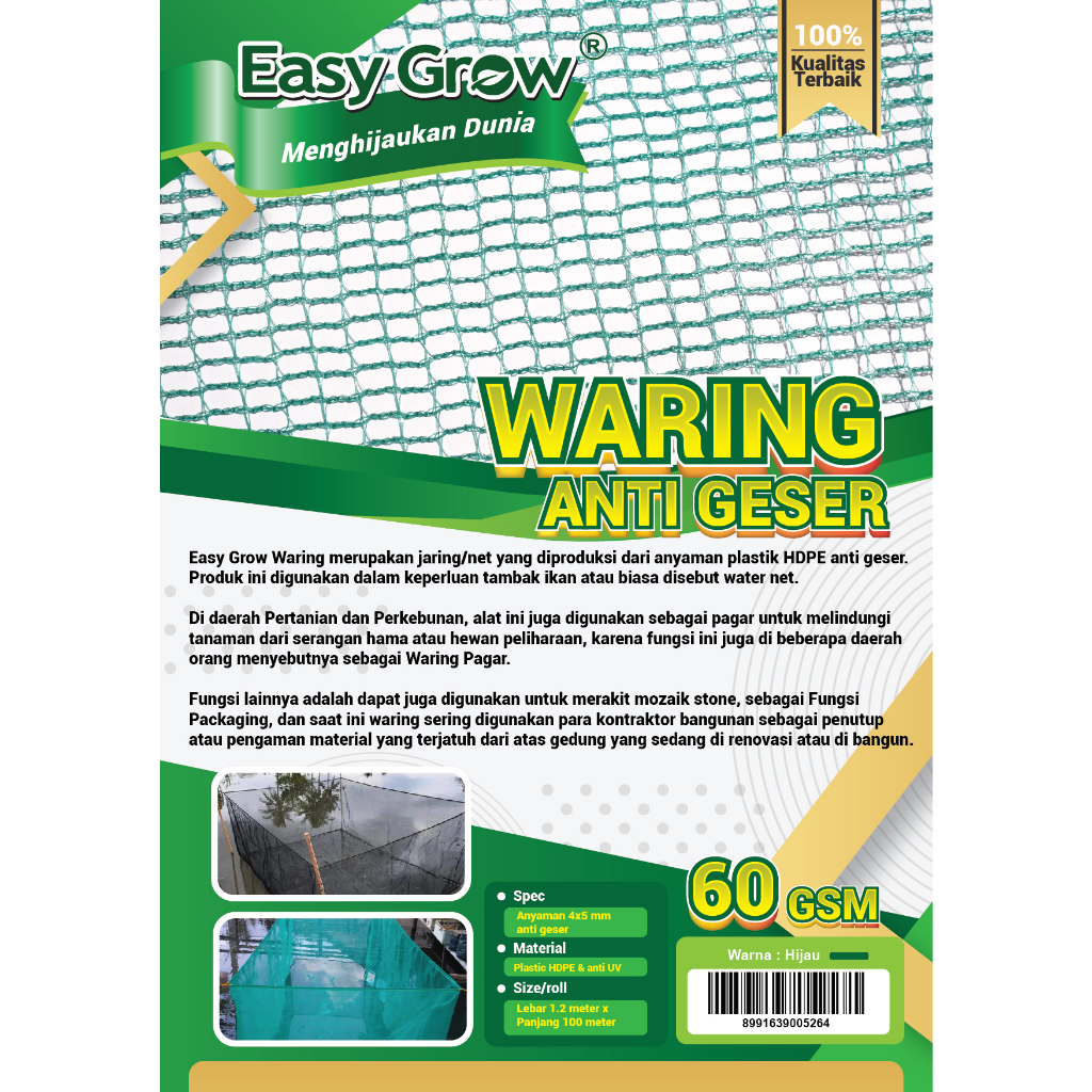 Waring Jaring Hitam/Hijau Lebar 1.2 meter-Roll ANTI GESER