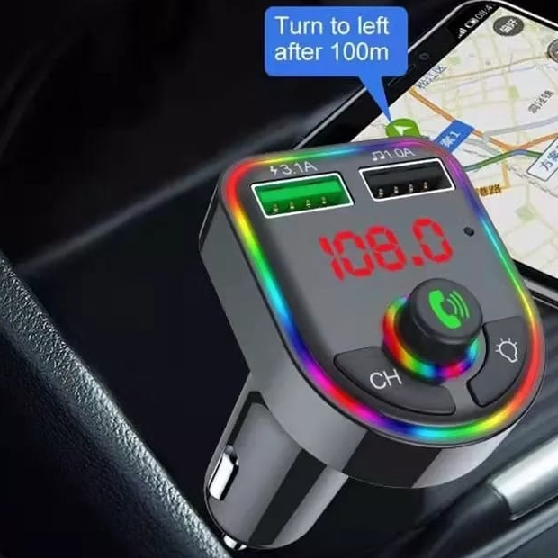 JX Car Charger Bluetooth // Car Transmitter Cas Hp Mobil Adaptor Mobil Fast Charging 3.1A With 7 LED