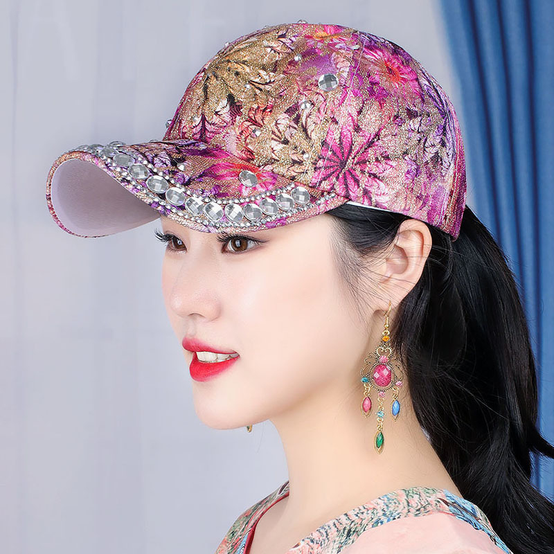 topi wanita vintage musim semi / musim panas elegan vintage cantik mutiara cerah berlian baseball topi