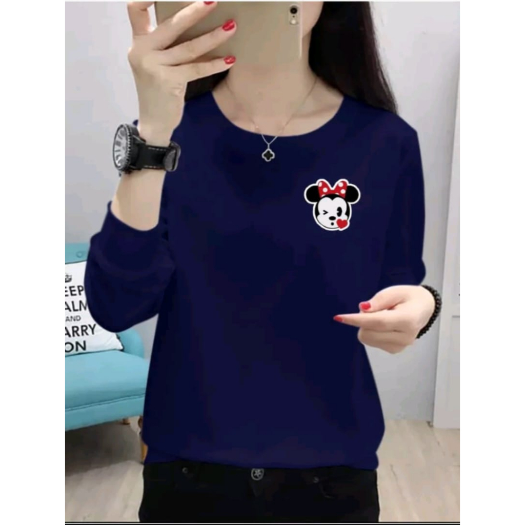 BAJU ATASAN TRENDY MINNIE MOS WANITA-KAOS WANITA LENGAN PANJANG MASA KINI DAN TERLARIS