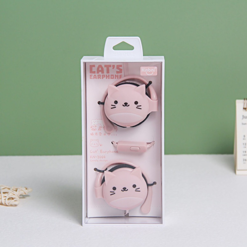 [KN-3064] Headset Earphone Karakter Motif Animal KUCING / Earphone CAT HEAD / Cute Cat Earphone