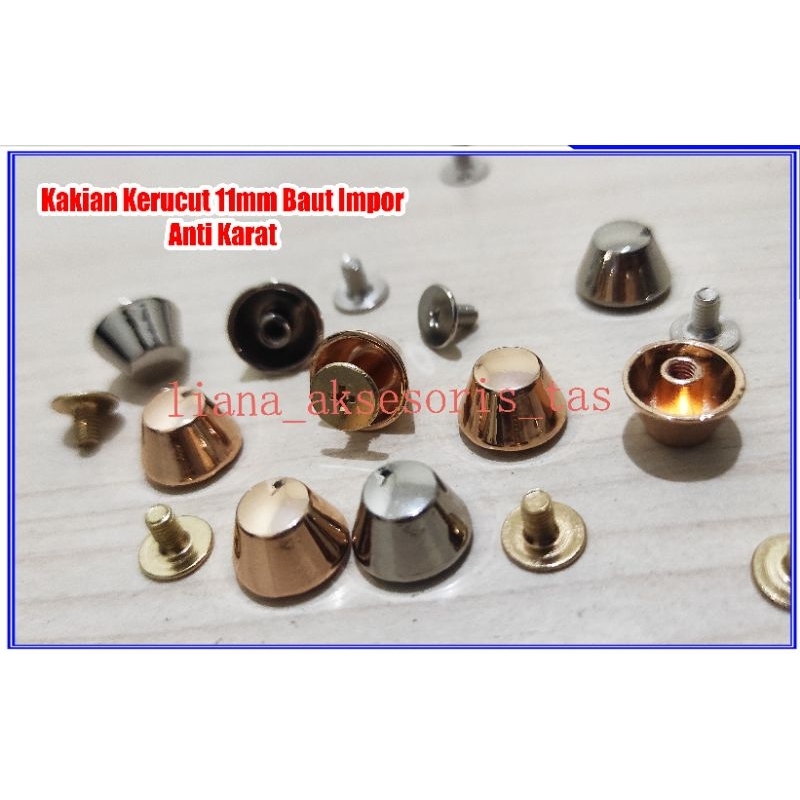 -KAKIAN BAUT 11mm (1 PCS) MODEL KERUCUT - KAKIAN TAS ANTI KARAT - PAKU BAUT - KANCING BAUT