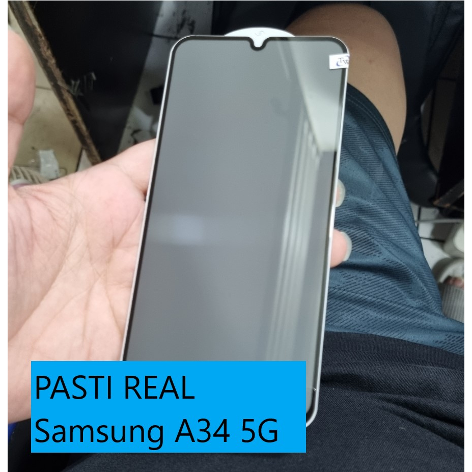 2023!! TG Anti SPY PRIVACY ORI SAMSUNG A34 5G Tempered SPAY PRIVACY Full Glossy/Matte Glare/Temperd Glass Kaca Cover/Tempred Layar Tidak Bisa Lihat dari Samping/Hitam-Black-Gelap/Gores AMOLED 4G 5G Ga Bisa Ngintip INtip PEEK Pepping Can Not For Side