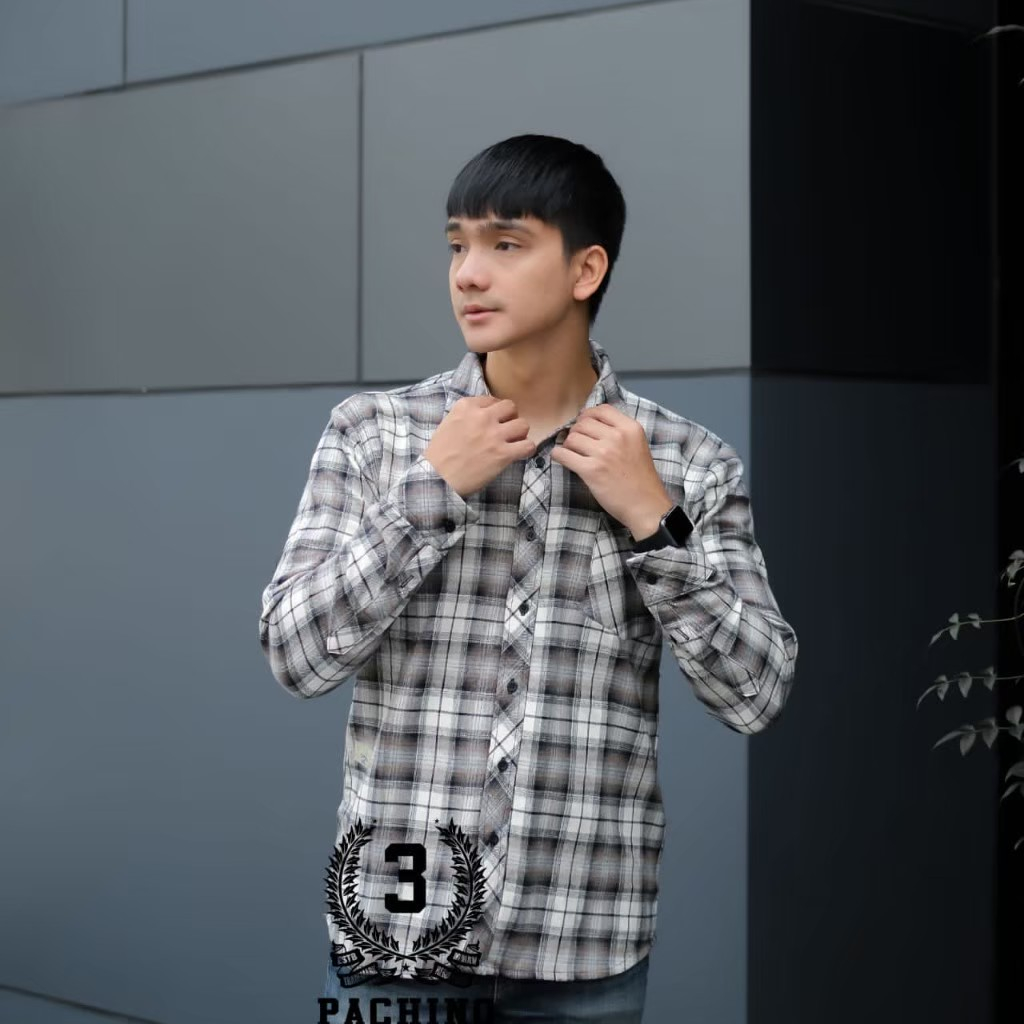 kemeja pria lengan panjang motif garis / flanel pria lengan panjang slimfit