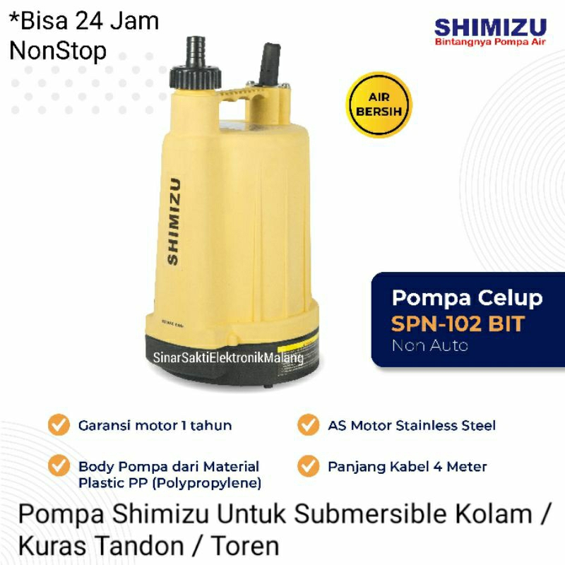 Pompa Celup Shimizu SPN 102 Bit Submersible Kolam Kuras Tandon Toren 100 Watt sinarsaktimalang sinar sakti malang