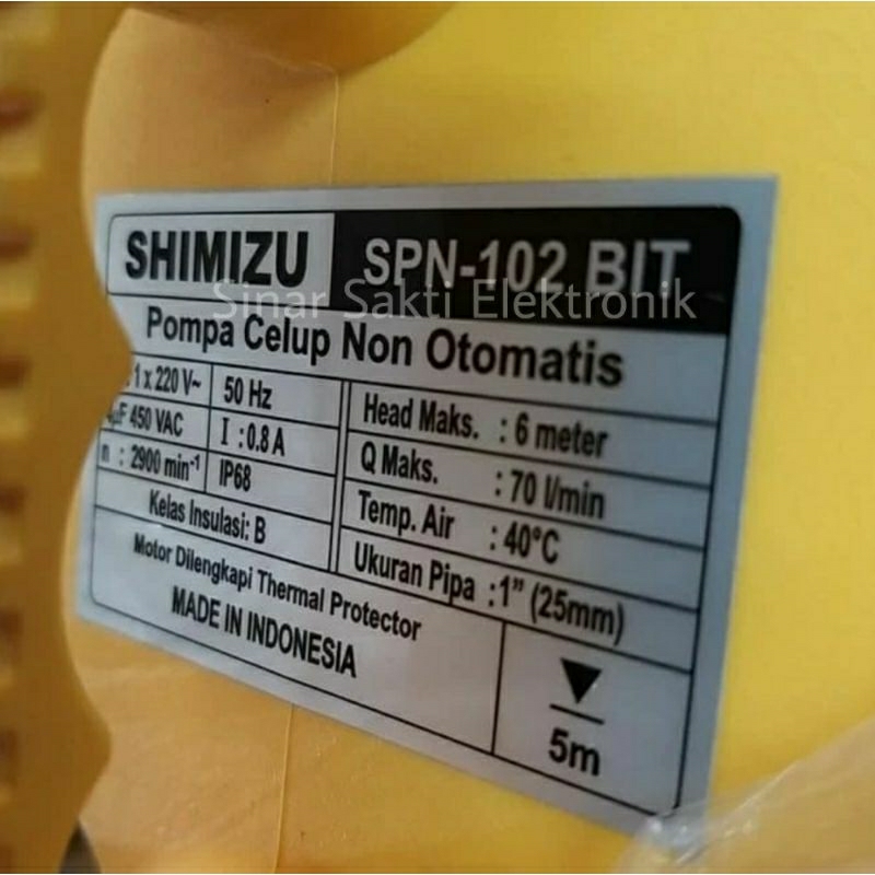 Pompa Celup Shimizu SPN 102 Bit Submersible Kolam Kuras Tandon Toren 100 Watt sinarsaktimalang sinar sakti malang